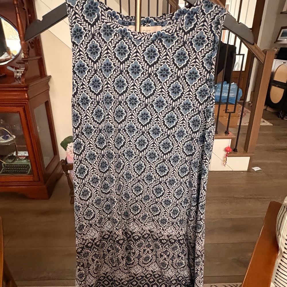 LOFT Floral Blue and White Dress